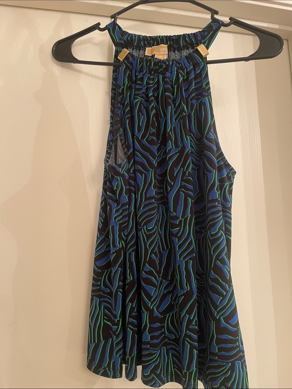 Michael Kors Blue and Green Printed Halter Top